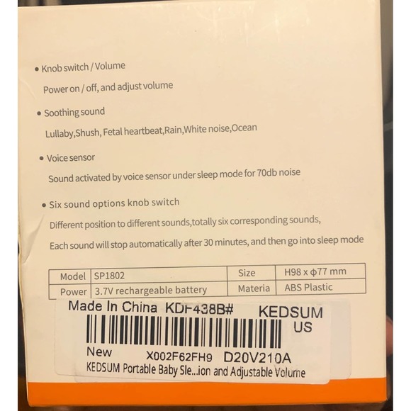 Kedsum Portable Baby Soothing Sound Machine Orange White Nursery Gadget NWT - Picture 3 of 10